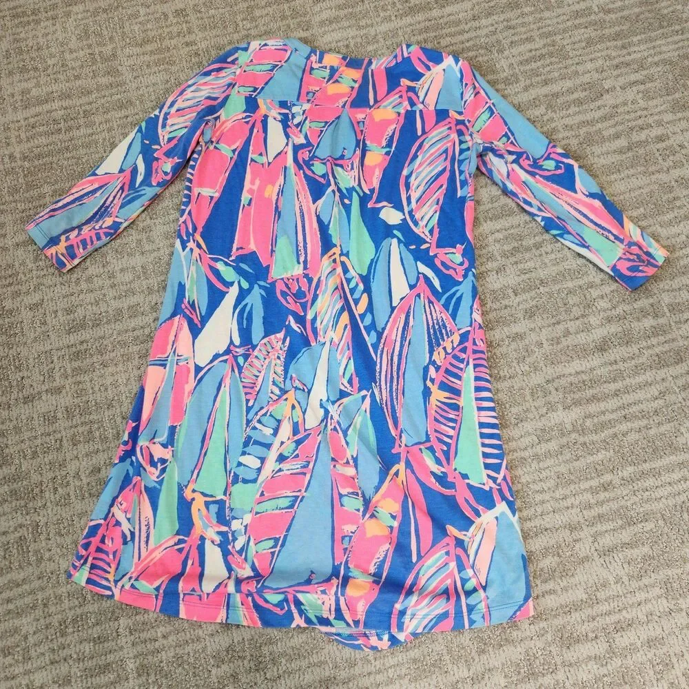 Lilly Pulitzer womens Ali Dress Out To Sea Pima Cotton 3/4 sleeve size XXS - Picture 9 of 9